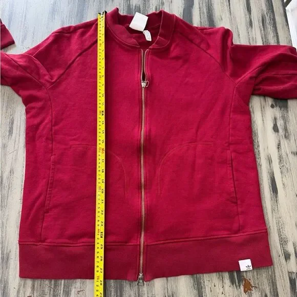Adidas Vibrant Maroon Ribbed Zip Up Sweatshirt - Picture 7 of 8